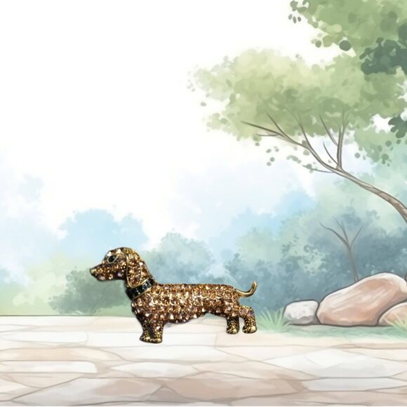 AMBER & Green CZs Gold DACHSHUND Dog Puppy Brooch Pin - Picture 1 of 3